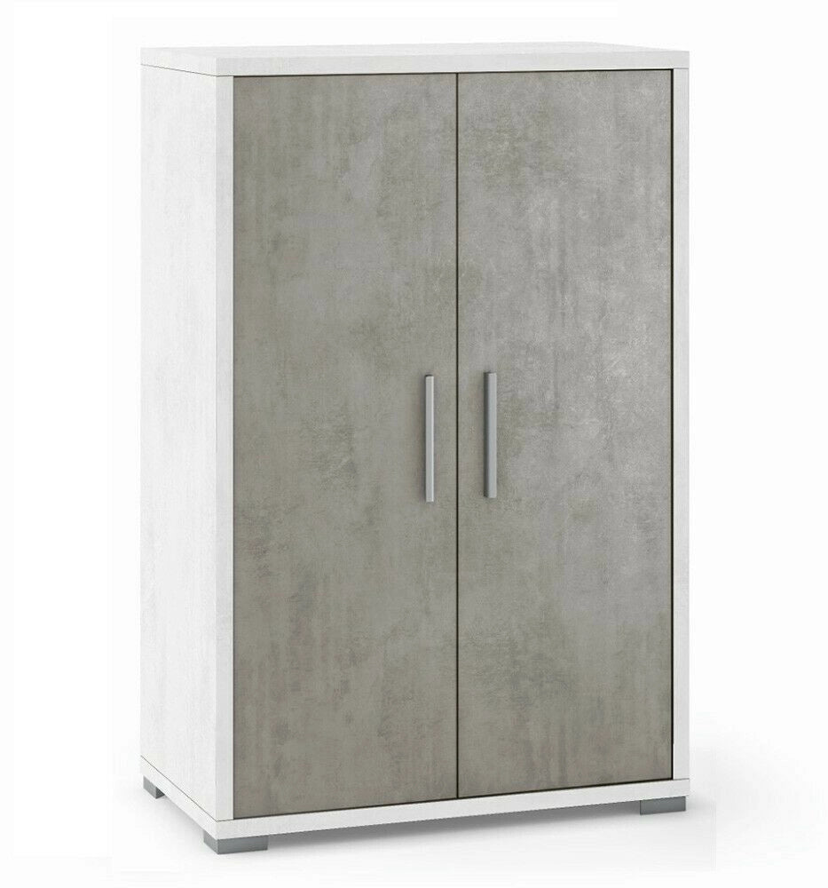 Mobile Armadio 2 ante H110 L71 P41 Cm Struttura color bianco ossido frontali cemento Dd270k Sarmog