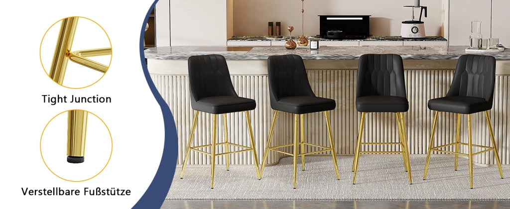 Set 2 Sgabelli da Bar ¨C MINIMAL ¨C Nero, PU, Struttura Metallo Argento, 100 cm