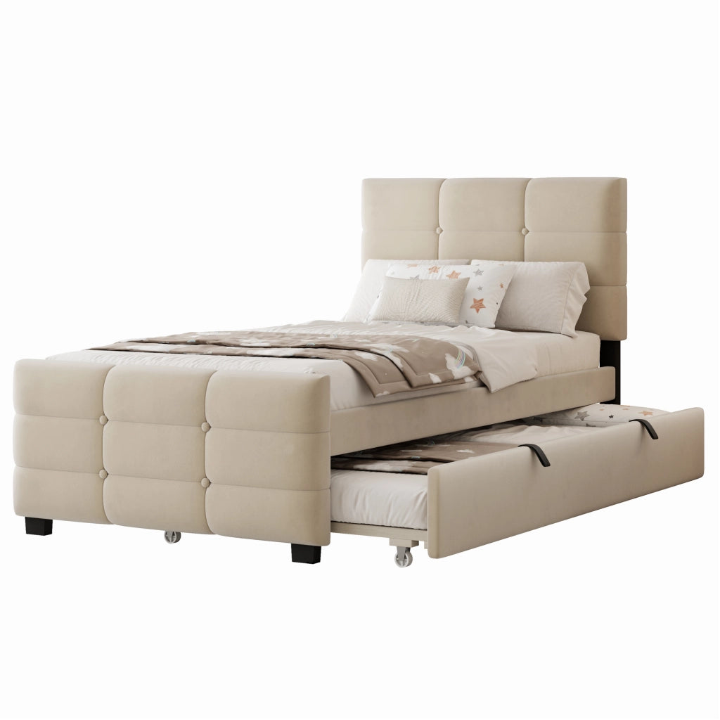 Letto imbottito 90 x 190 cm beige velluto compatibile con la pelle letto extra letti per bambini giovani e ospiti