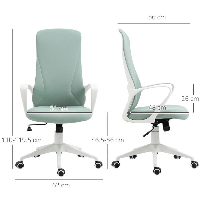 SEDIA DA UFFICIO ERGONOMICA E IMBOTTITA CON ALTEZZA REGOLABILE E DONDOLO, 62X56X110-119.5 CM, VERDE
