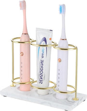 Oggetto per Ombrellino da Denti 3 Fessi 2 Livelli Resina Organizzatore Bagno - Ombrellino Rasoiago - Senza Scivolo - Marmo Oro Bianco