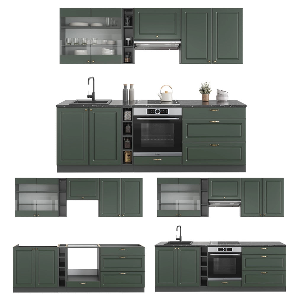 Cucina componibile Fame-Line Verde-oro rustico/Antracite 235 cm, PL Rovere Vicco