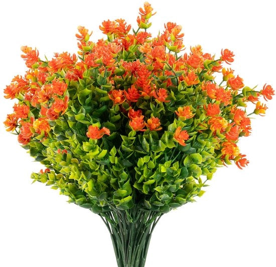 Fiori di plastica per giardino, Strutture di plastica verde per giardino, balcone, finestra, decorazione per matrimoni - 10 raccolte (arancione)