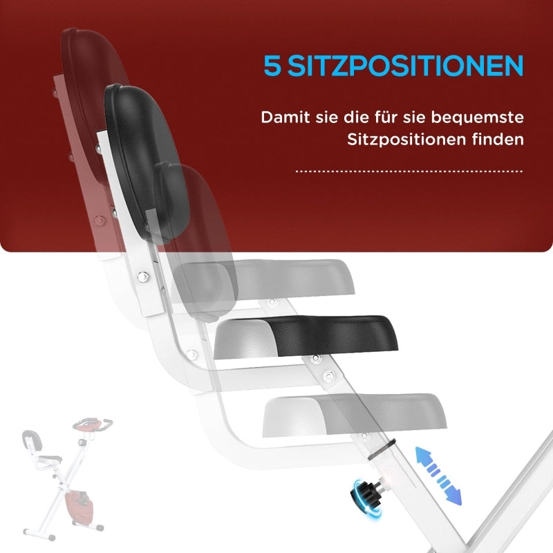 Cyclette con resistenza magnetica, 8 livelli, altezza regolabile, display LCD, rosso + bianco