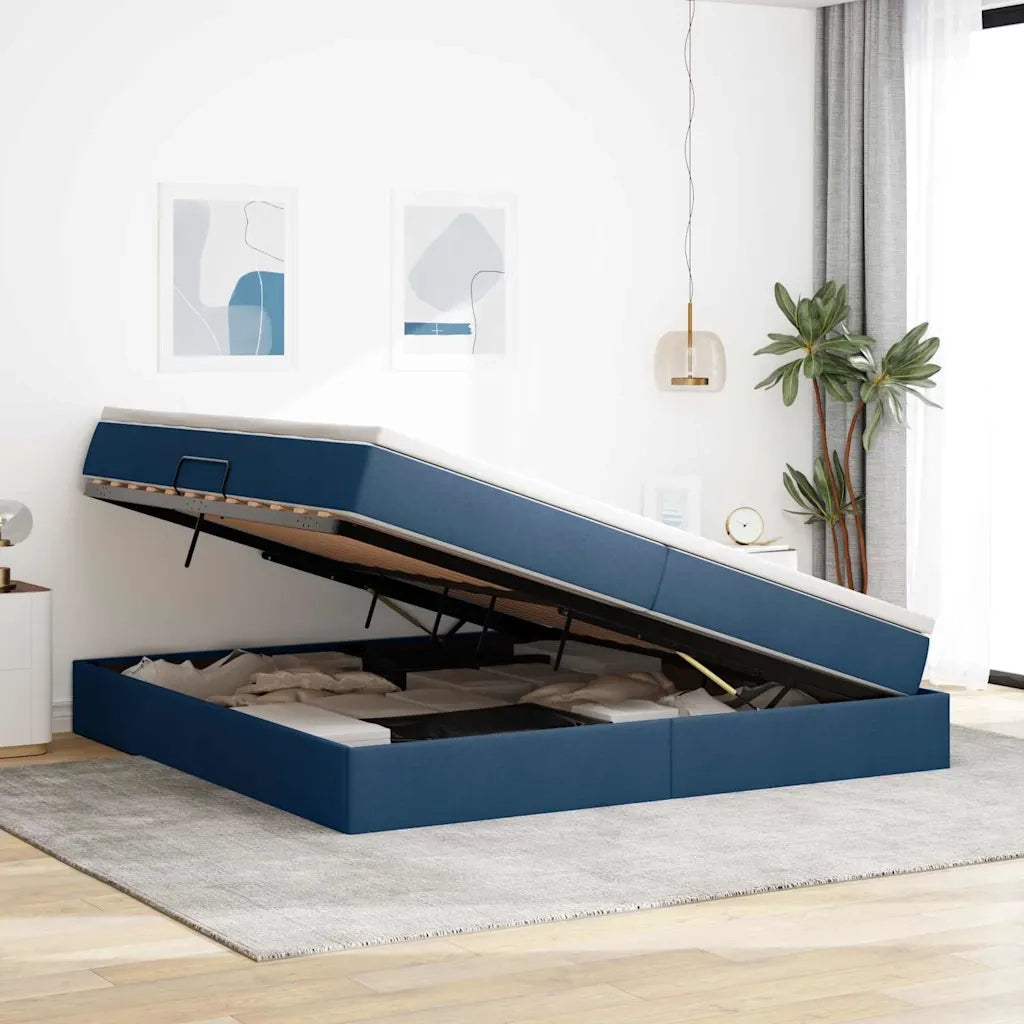 Letto con contenitore e materasso Blu 200 x 200 cm Poliestere