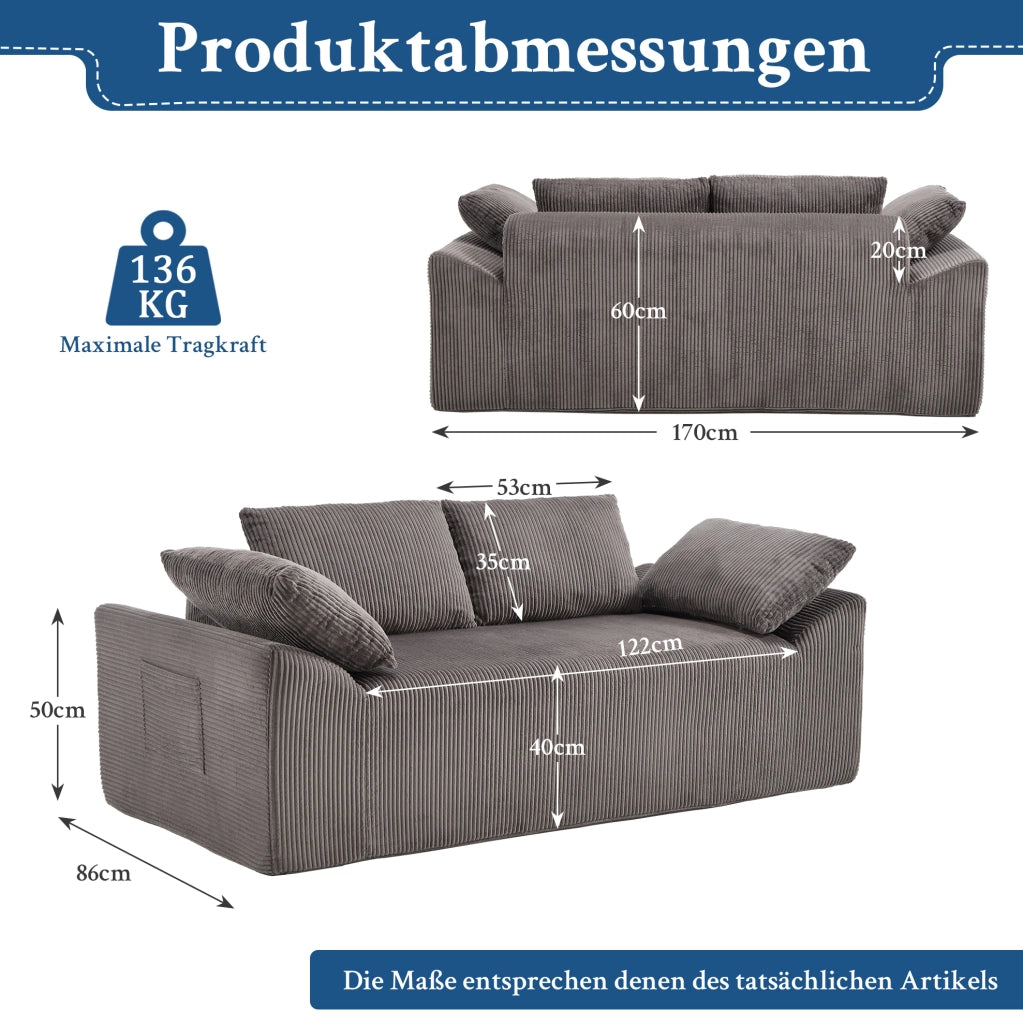 Divano da pavimento compatto in tessuto Brown Gray