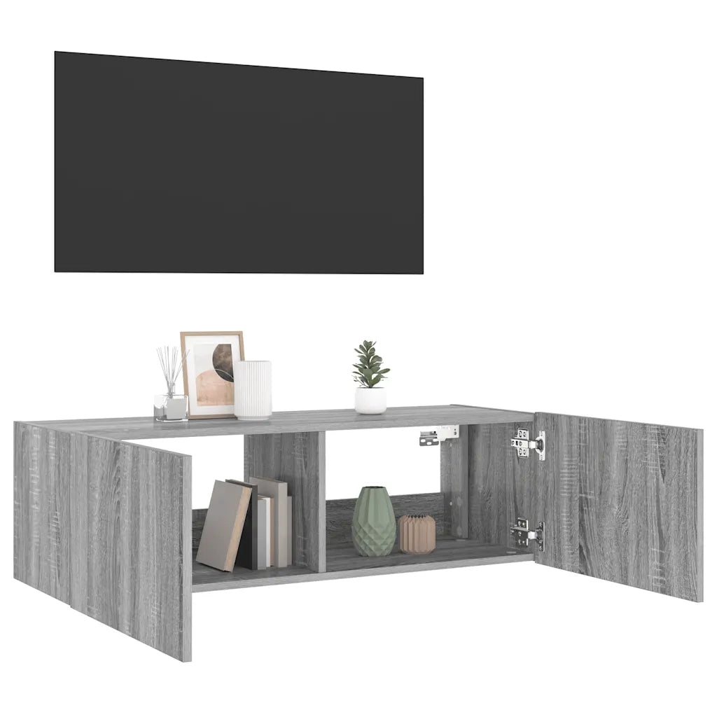 Mobile TV a Parete con Luci LED-Mobile TV a Muro Grigio Sonoma 100x35x31 cm