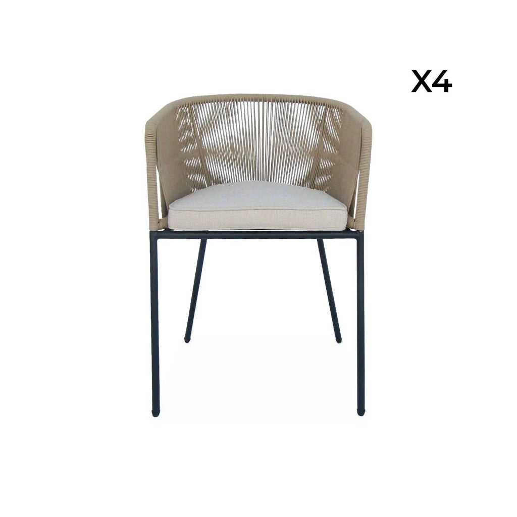 Set 4 sedie in corda e acciaio zincato, beige