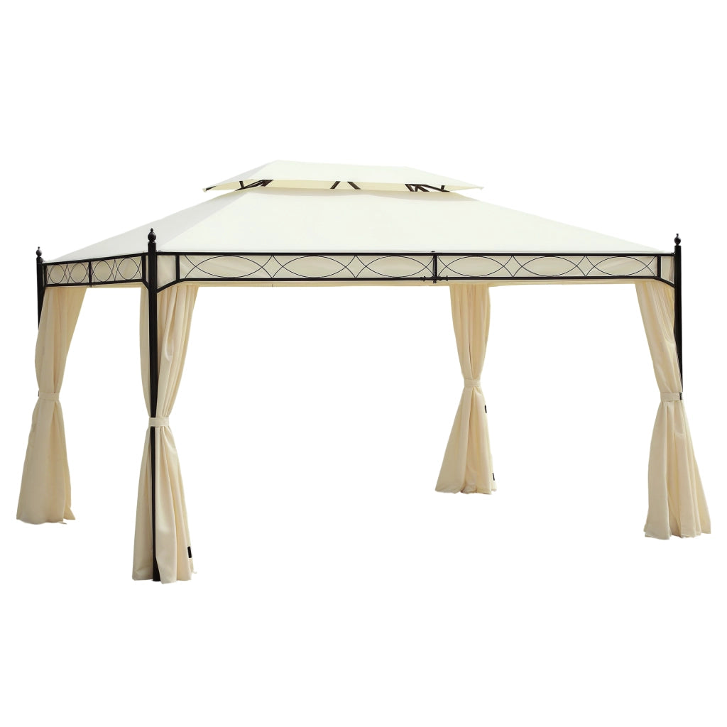 Gazebo da Giardino 3x4m in Acciaio con Doppio Tetto e 4 Tende Laterali, Crema
