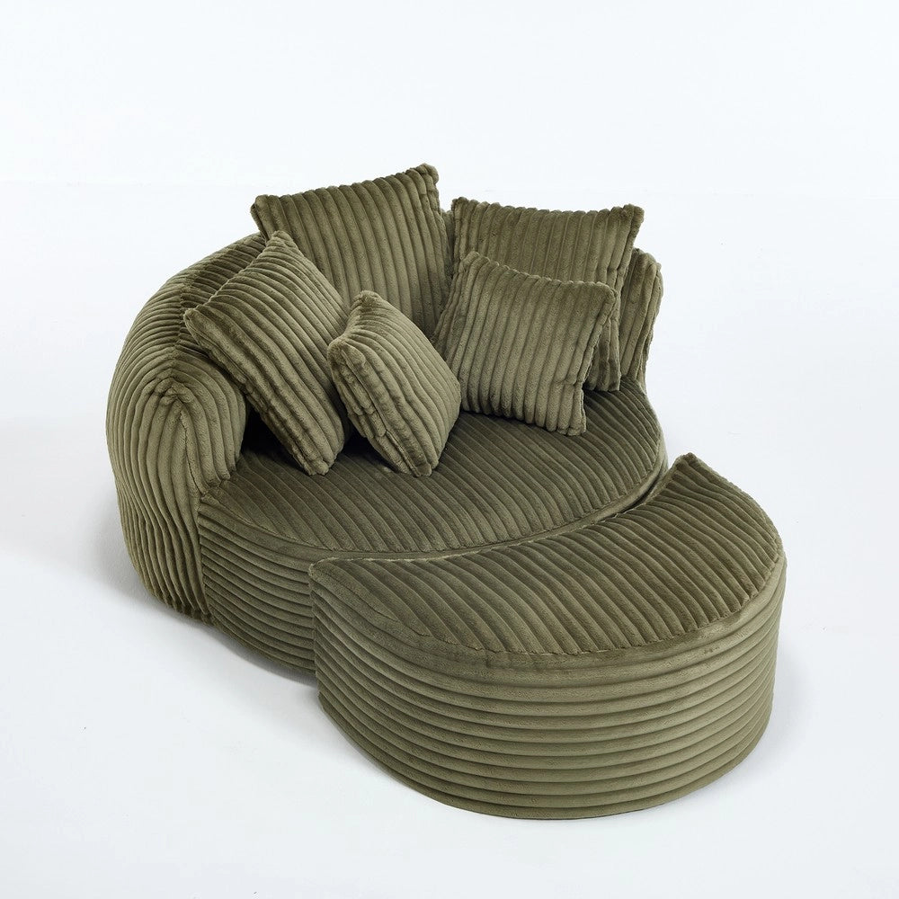 Divano letto senza gambe con pouf ¨C Minimal ¨C tessuto imbottito beige