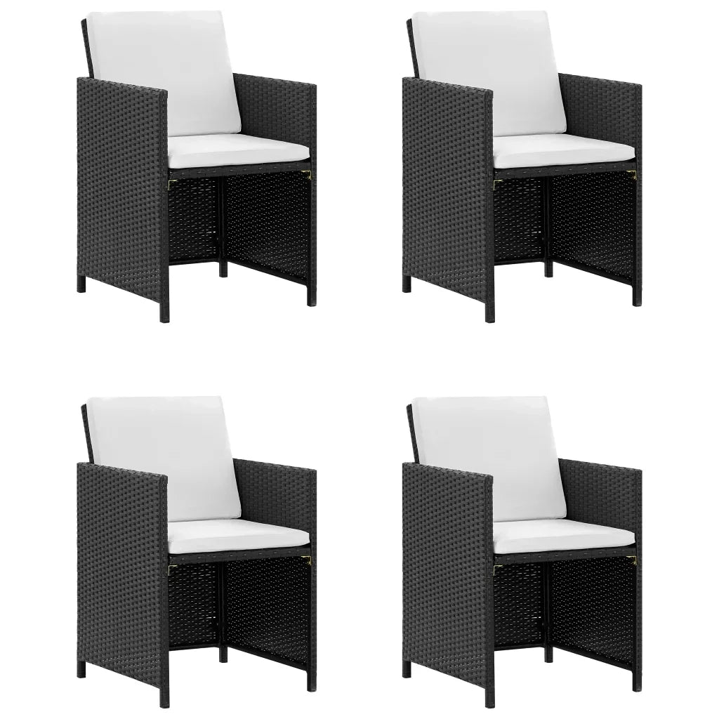 Set da Pranzo da Giardino 5 pz con Cuscini in Polyrattan Nero  cod mxl 34895