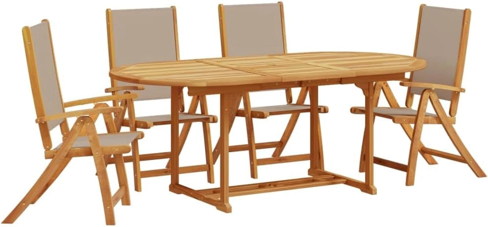 Set da pranzo da giardino 5 pezzi in legno massello di acacia e textilene, set tavolo e sedie da giardino, tavolo terrazza esterna e sedie, set terrazza, mobili da giardino esterno - 3279314