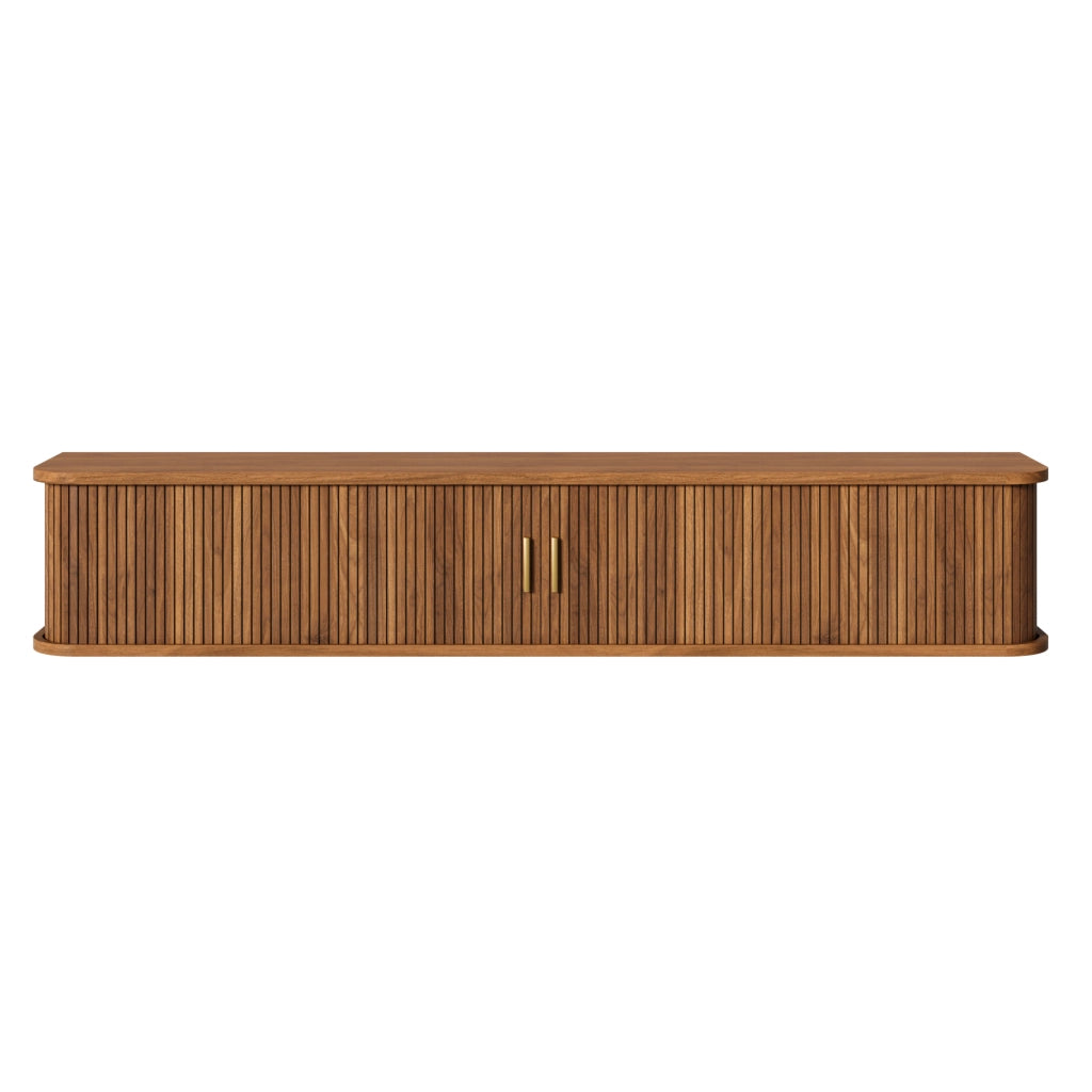 Mobile TV da parete, finitura effetto legno, illuminazione a LED regolabile tramite app, materiale MDF, colore noce