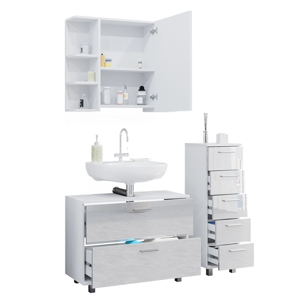 Vicco Set di mobili da bagno Bianco lucido 3 parti, con base 80 cm
