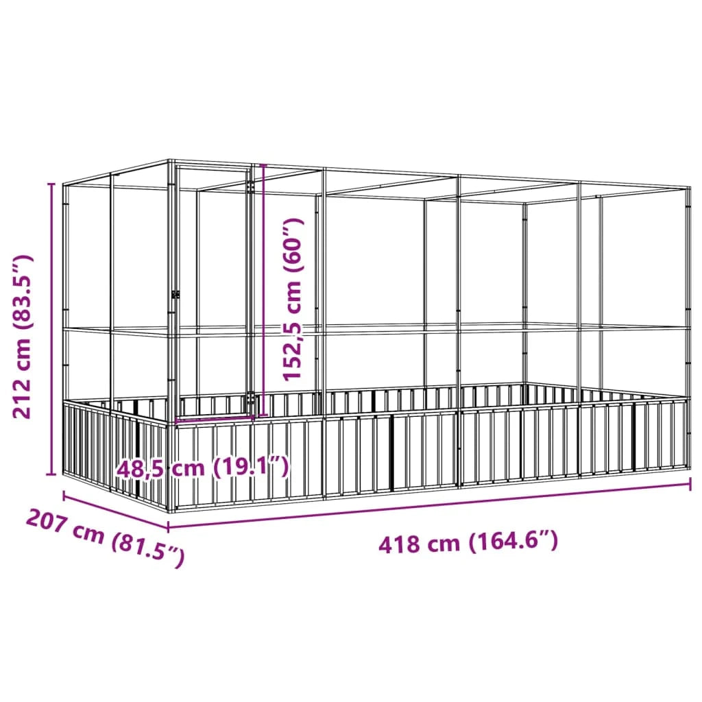 Voliera a gabbia con estensione in argento 418 x 207 x 212 cm acciaio argento 02_0045654