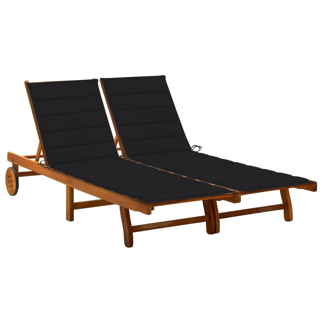 Lettino prendisole sedia a sdraio lettino prendisole letto da giardino mobili da esterno per patio 2 posti con cuscini legno massello di acacia 02_0012235