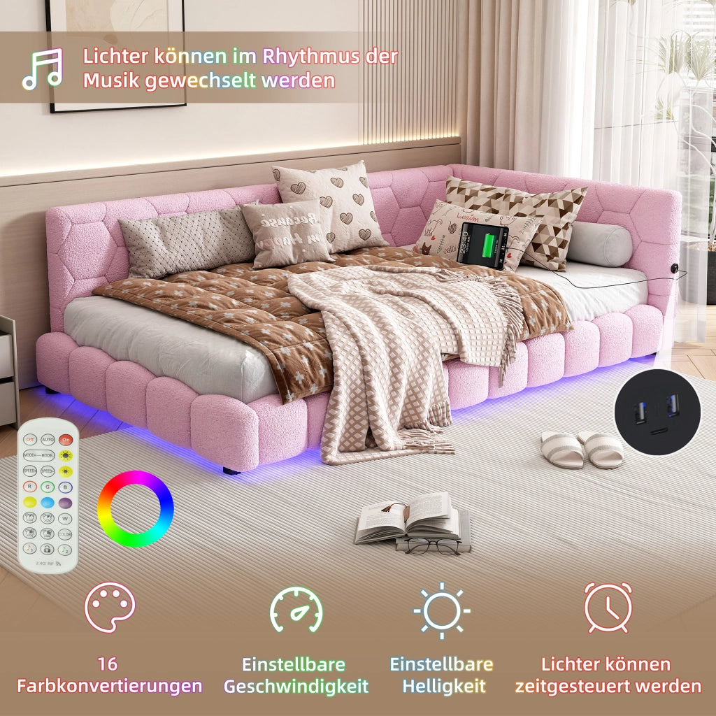 Letto giorno con illuminazione ambientale in velluto 90x200 cm