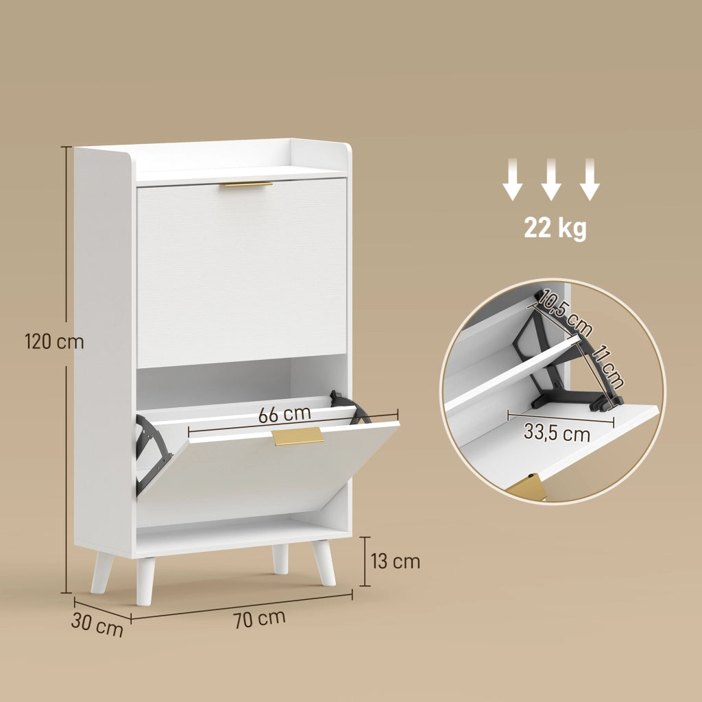 Scarpiera 12 paia con 2 cassetti e ripiani regolabili ¨C Zephmum ¨C Bianco