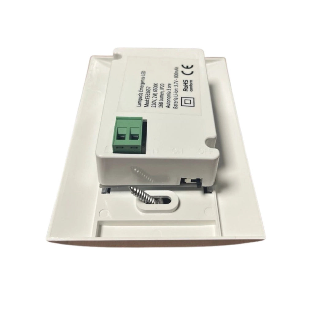 Lampada Emergenza Luce Led Per Scatola 503, 2W 168LM Autonomia 3 Ore, Bianco Freddo 6500K, Placca Bianca, Anti Black Out