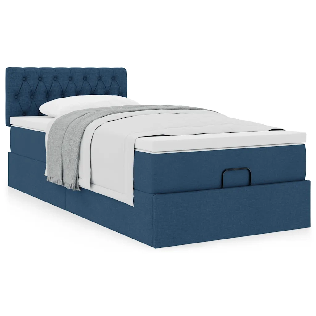 Struttura Letto Pouf con Materasso Blu 90x190 cm in Tessuto 3311510