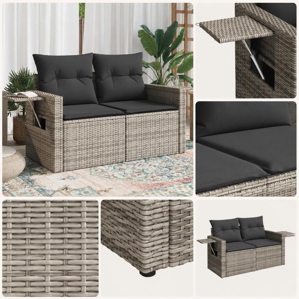2-seater Garden Sofa With Cushions, Grey Poly Rattan