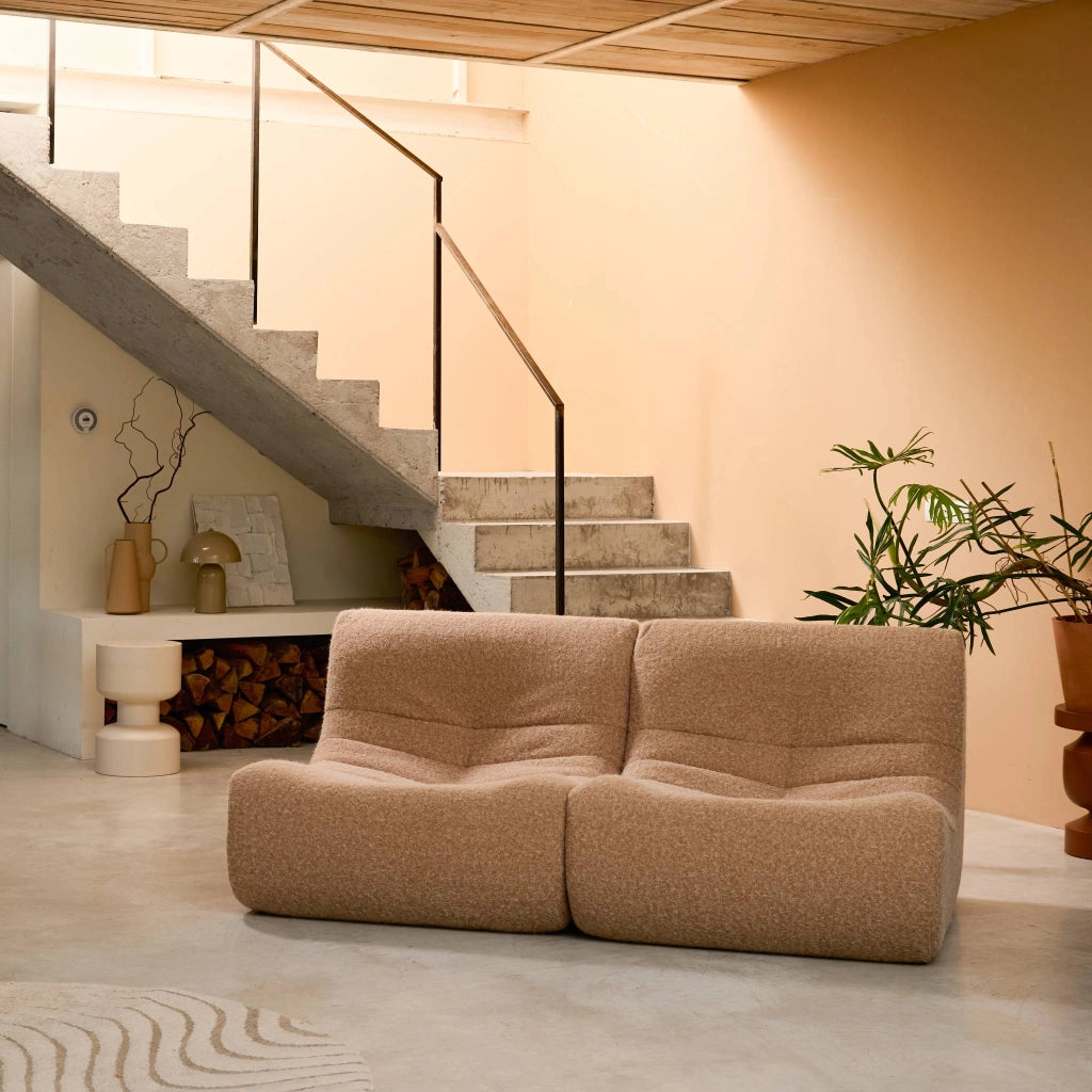 Divano modulare tessuto effetto alpaca, 2 posti, beige