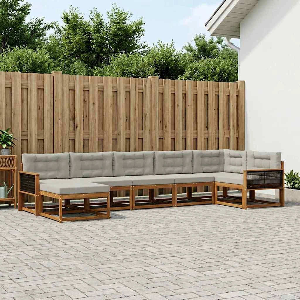 Set di divani da esterno 7 pz Naturale e Grigio Chiaro 3382744