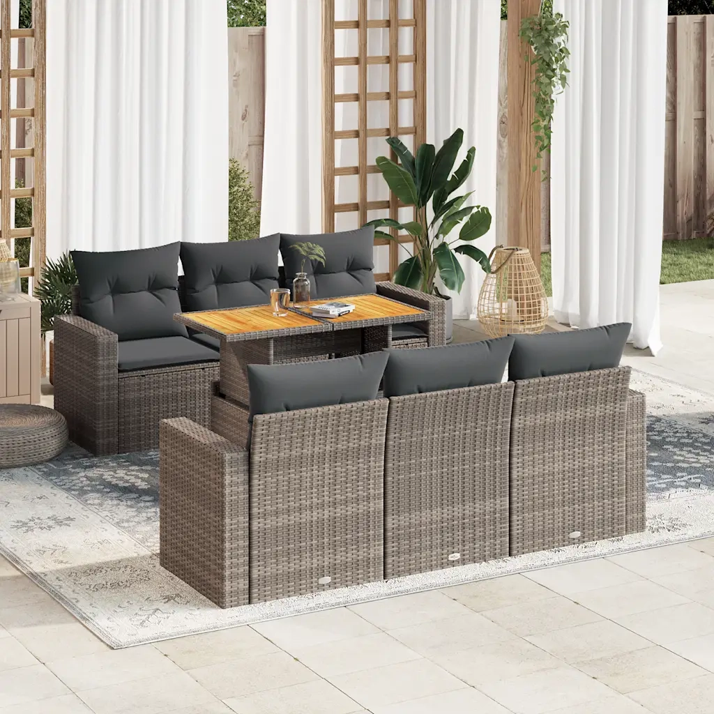 Set Divani da Giardino 7 pz con Cuscini Grigio in Polyrattan 3327000