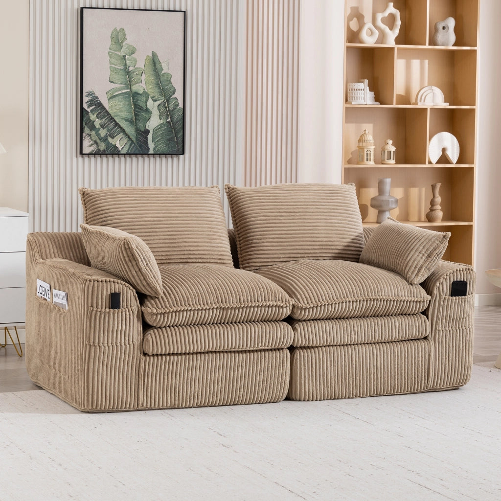 SOFÀ 2 POSTI 191x94x85 cm in corduroy kaki con cuscini