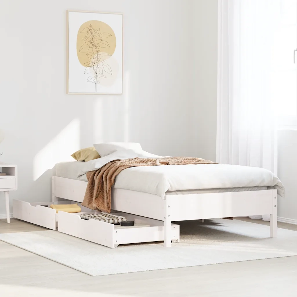 Giroletto senza Materasso-Struttura Letto Bianco 100x200 cm Legno Massello Pino 377571