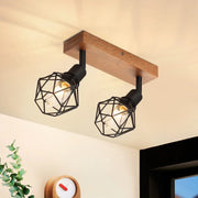 ZMH Faretto da soffitto neri 2 luci E14 legno metallo vintage rotativi 350° max 25W per cucina soggiorno