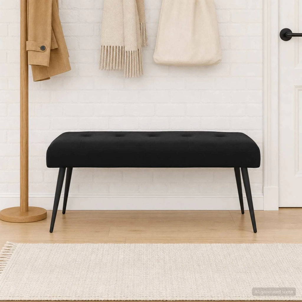 Panchina con bottoni imbottiti Nero 110 x 40 x 46 cm Velluto 42038535