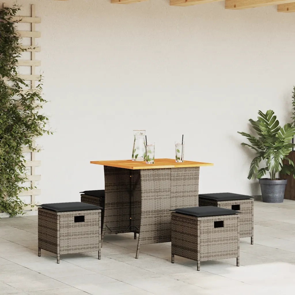 Set da Pranzo da Giardino 5 pz | Set Salotto da Giardino con Cuscini in Polyrattan Grigio
