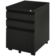 Mobiletto da ufficio con piedistallo, 3 cassetti e ruote, maniglia concava, in acciaio, colore nero, ideale per ufficio e home office.