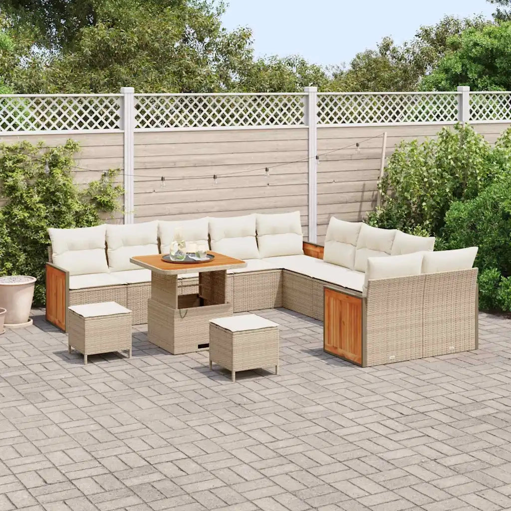 Set Divano da Giardino 17 pcs Beige e Crema polyrattan