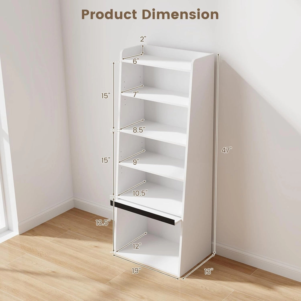 Libreria a 6 livelli, libreria autoportante a scala con 2 ripiani regolabili e porta ribaltabile, espositore multifunzionale con kit anti-ribaltamento, per soggiorno, camera da letto, casa,