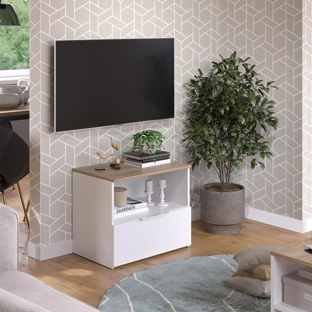 Credenza Wido, Bianco/Sonoma, 60 x 50 cm con patta, adatto per riporre le scarpe nell’ingresso