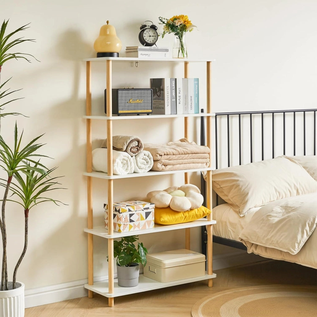 5-Tier libreria aperta in legno - moderno freestanding libreria organizzatore di stoccaggio, scaffali in piedi, espositore multifunzionale per camera da letto, soggiorno, bianco WBC005W