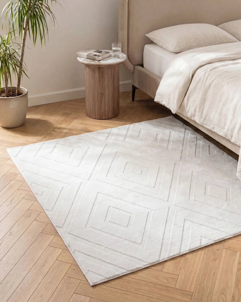Tappeto in tessuto bianco sporco 160 x 160 cm jacquard forma rettangolare tappeto decorativo