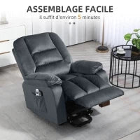 Poltrona Alzapersona Elettrica Reclinabile con 8 Punti di Massaggio Vibrante, 85 x 94 x 107 cm, Grigio