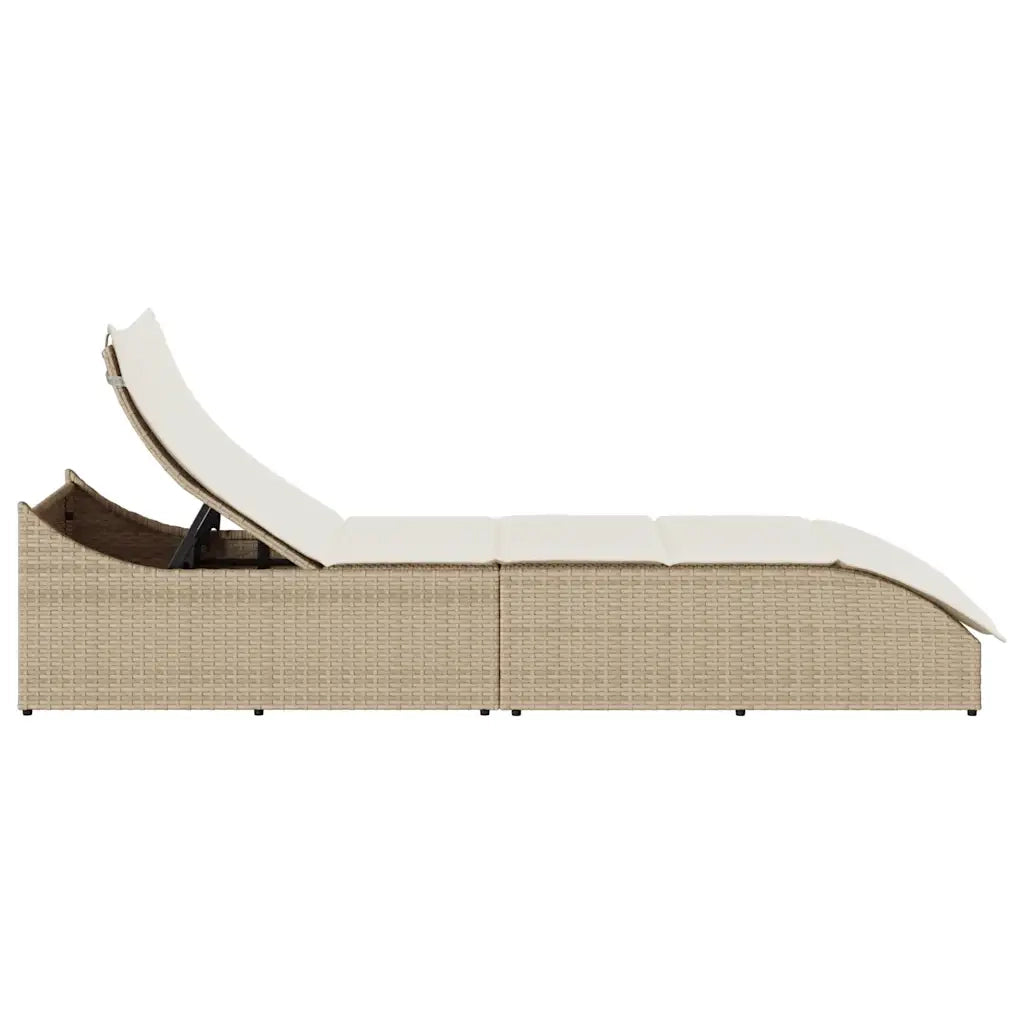 Lettino Prendisole Pieghevole con Cuscino e Portaoggetti Beige 4104224