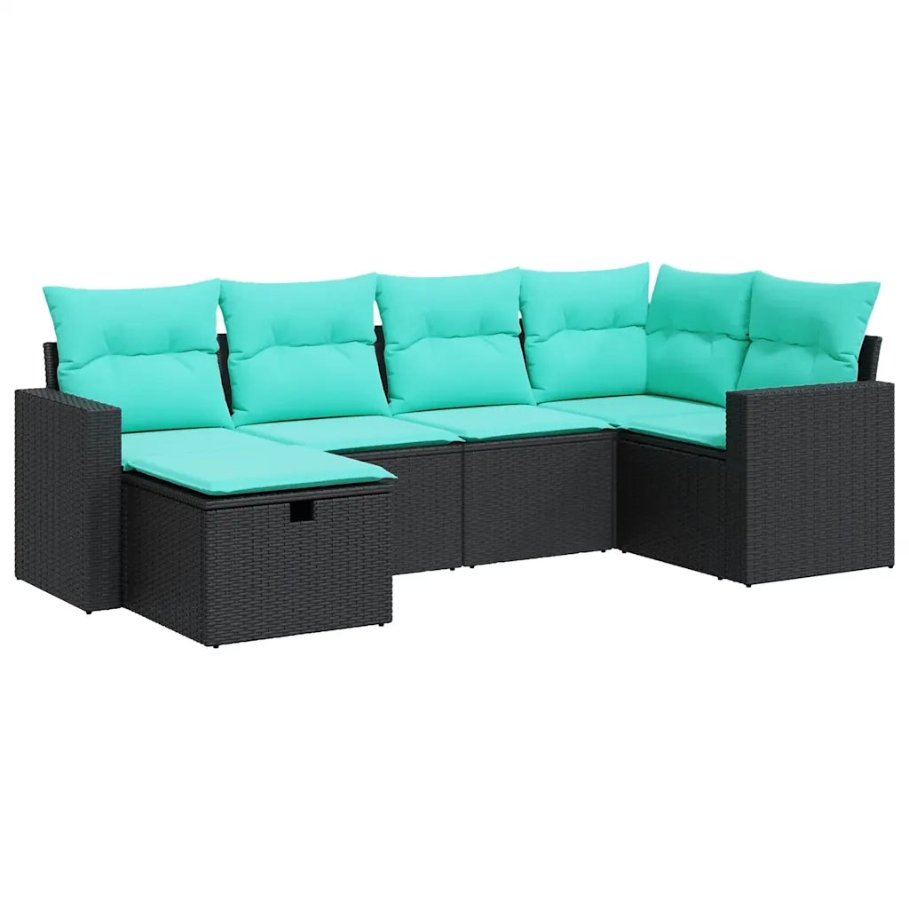 Set Divano da Giardino 6 pz con Cuscini Nero in Polyrattan