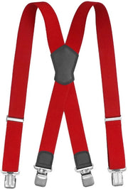 Bretels adattive elastiche extra resistenti, 4 clip robuste, adatti sia per uomini che per donne, progetto a X e cinture di spalla extra larghe, clip da 3,8 cm con chiusura a gomito, colore rosso e nero