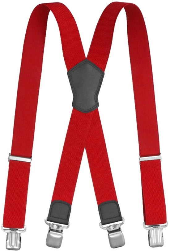 Bretels adattive elastiche extra resistenti, 4 clip robuste, adatti sia per uomini che per donne, progetto a X e cinture di spalla extra larghe, clip da 3,8 cm con chiusura a gomito, colore rosso e nero