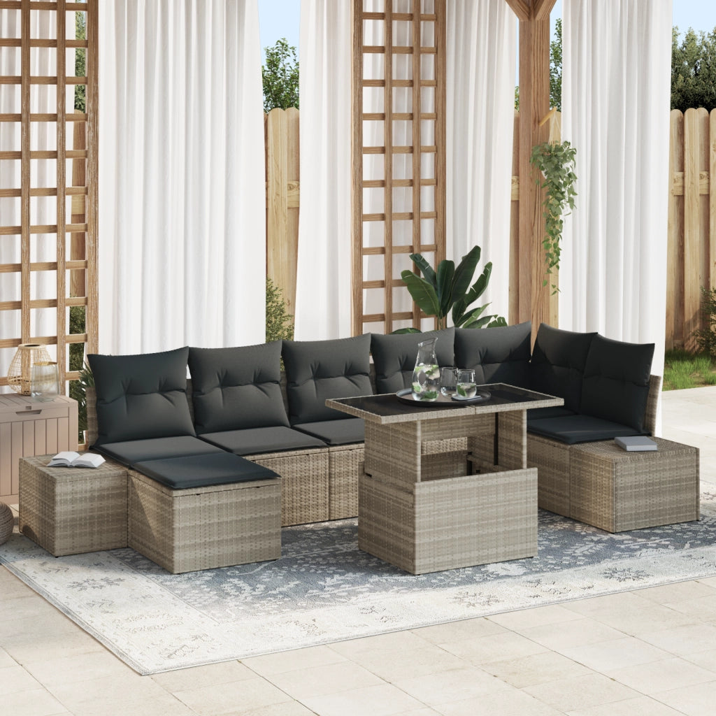 Set di divani da giardino 8 pezzi con cuscini grigio chiaro in rattan sintetico