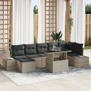 Set di divani da giardino 8 pezzi con cuscini grigio chiaro in rattan sintetico