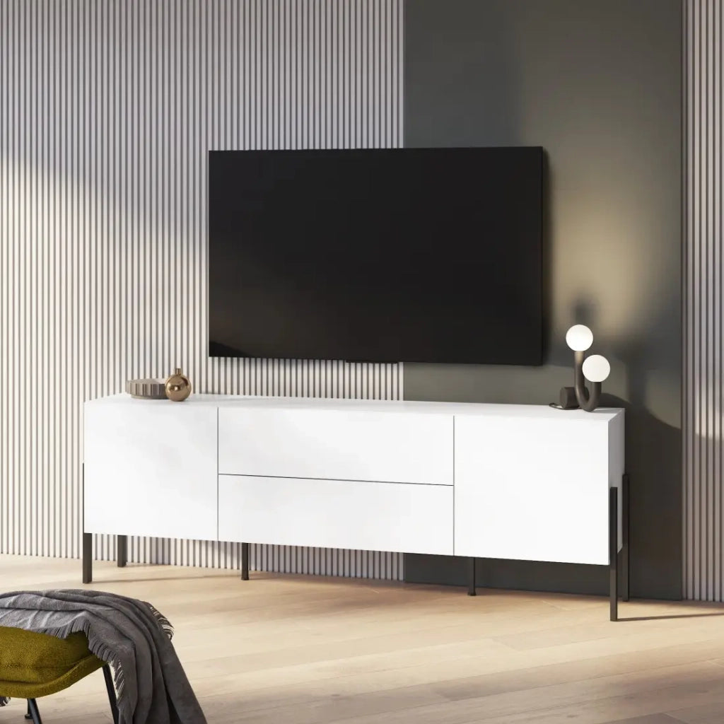 Mobile TV SALMA – 2 porte & 2 cassetti Push-to-Open – Bianco super opaco & nero opaco