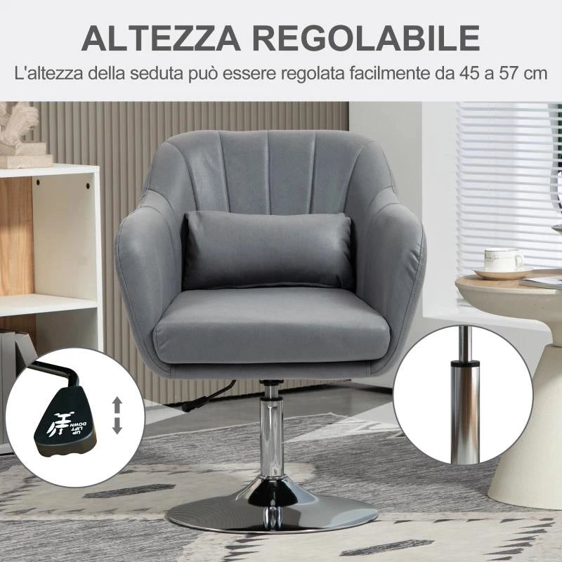 SEDIA PER SCRIVANIA GIREVOLE CON ALTEZZA REGOLABILE CUSCINO LOMBARE, TESSUTO TECNICO, GRIGIO