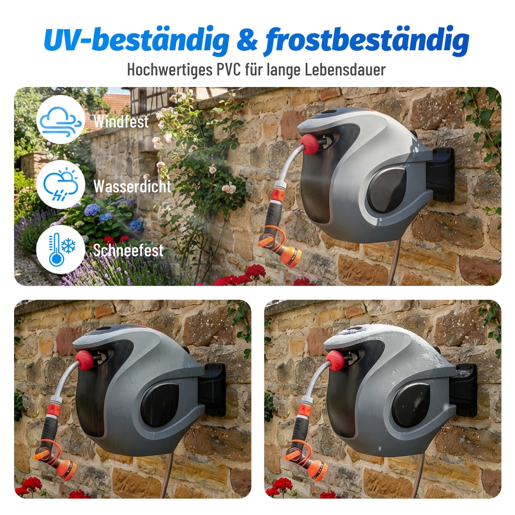 Avvolgitubo automatico da 30 m con ugello a 9 vie, supporto a parete, blocco di retrazione regolabile e rotazione a 180¡ã ¨C Resistente ai raggi UV e