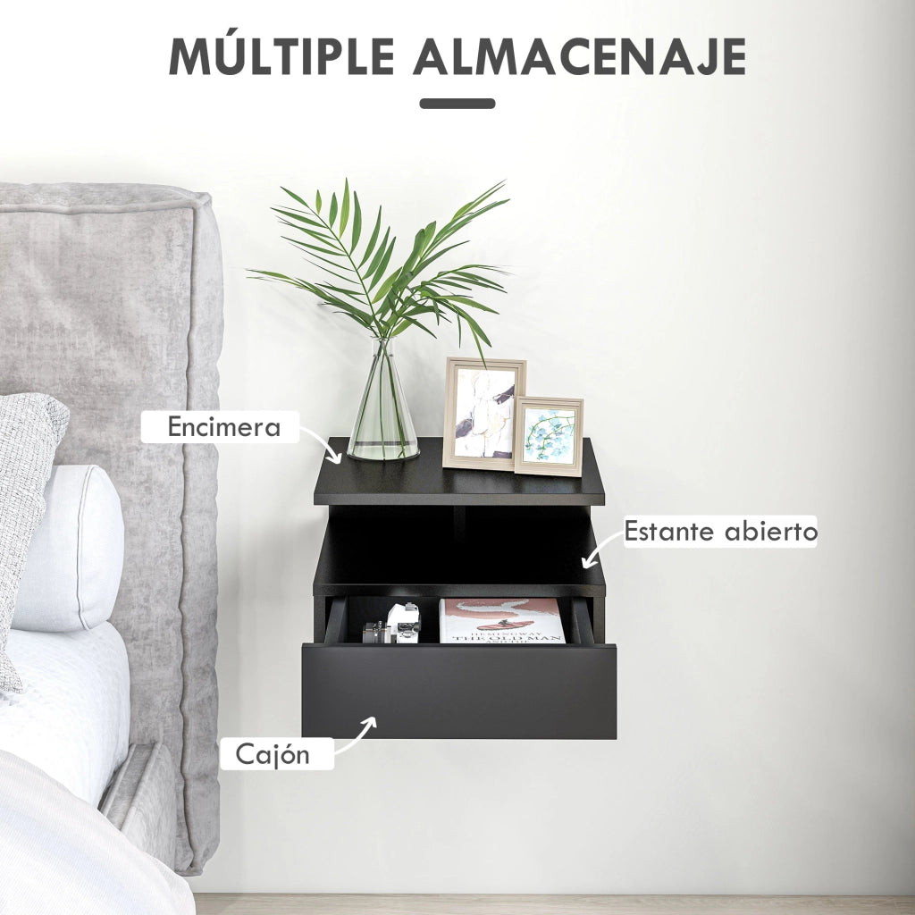Comodino con cassetto e ripiano aperto ¨C zephmum ¨C 35x32x22,5 cm, nero